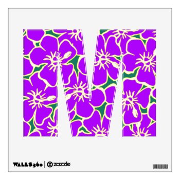 Purple Floral Hawaiian Luau  Initial Letter M Wall Decal by machomedesigns at Zazzle