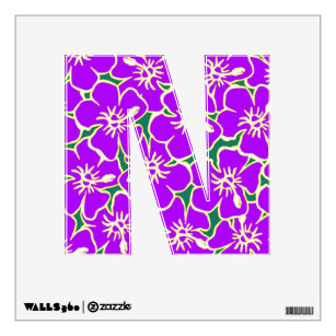 Purple Floral Hawaiian Luau  Initial Letter N Wall Sticker
