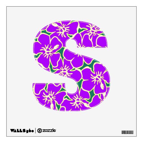 Purple Floral Hawaiian Luau  Initial Letter S Wall Sticker