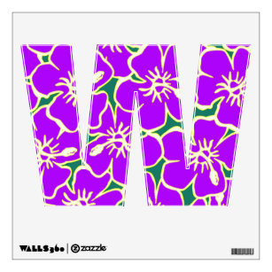 Purple Floral Hawaiian Luau  Initial Letter W Wall Decal