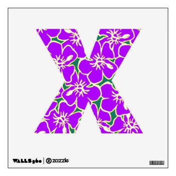 Purple Floral Hawaiian Luau  Initial Letter X Wall Sticker by machomedesigns at Zazzle