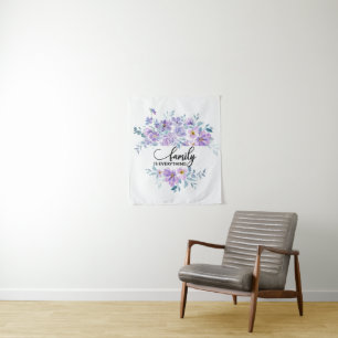 Purple Floral Heart Bouquet Family Quote Tapestry