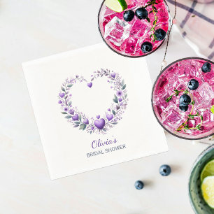 Purple Floral Heart Bridal Shower Napkins