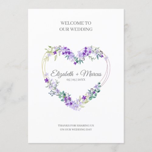 Purple Floral Heart for Wedding Sand Ceremony Program