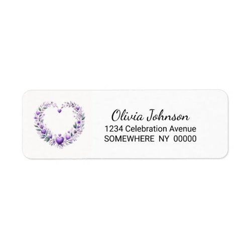 Purple Floral Heart Return Address Label