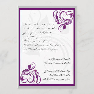 Purple Floral Heart Scroll Bridal Shower Invitation