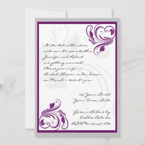 Purple Floral Heart Scroll Bridal Shower Invite