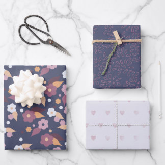 Purple Floral Hearts Mix and Match Wrapping Paper Sheets