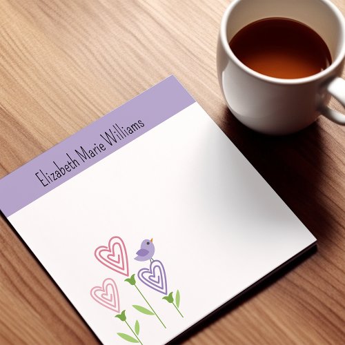 Purple Floral Hearts Personalized Post_it Notes