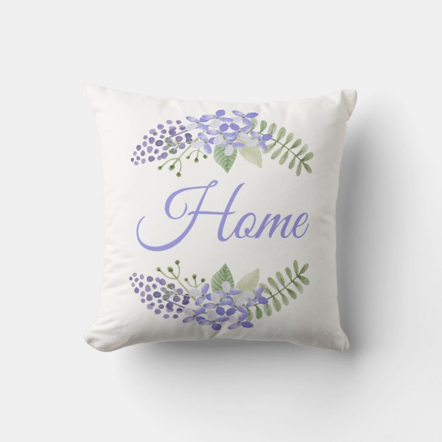 Purple Floral Home Watercolor Elegant  Throw Pillow (Front)