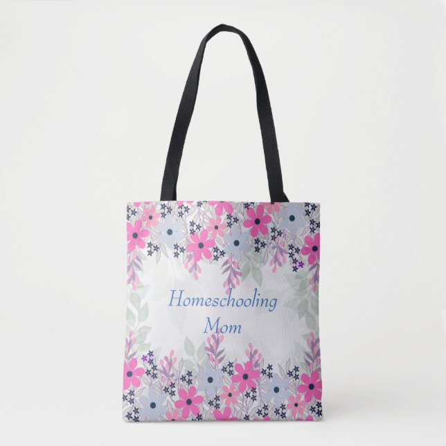 Purple Floral Homeschooling Mom Tote Bag (Front)