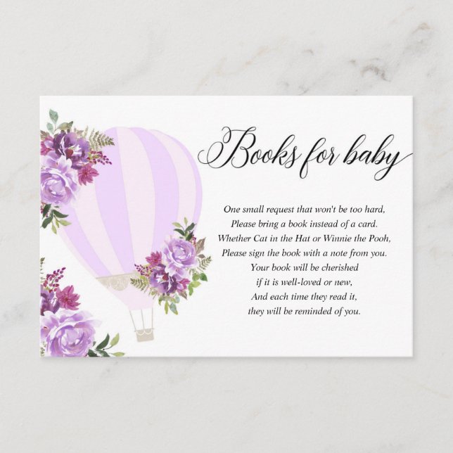 Purple floral hot air balloon book instead of card (Front)
