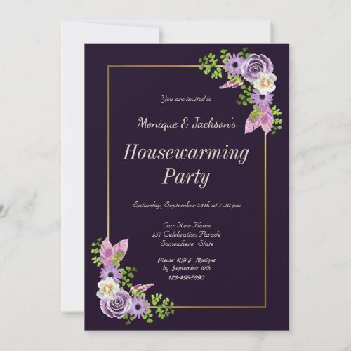 Purple Floral Housewarming Party Invitation