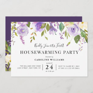 purple floral housewarming party invitation