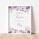 Purple floral how many kisses bridal shower game poster<br><div class="desc">Lilac floral wildflowers how many kisses bridal shower game sign. 
Matching items available.</div>