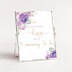 Purple floral how many kisses for the mom to be poster