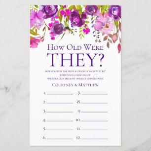 Purple Floral How Old Were They Bridal Shower Game