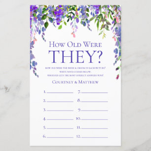 Purple Floral How Old Were They Bridal Shower Game