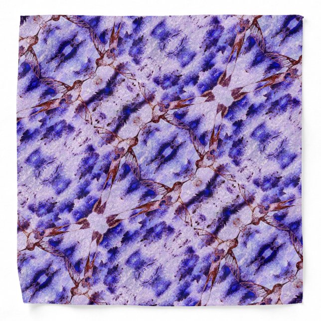 Purple Floral Hummingbird Pattern Bandana (Front)
