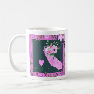 Purple Floral I Love California State Map Coffee Mug