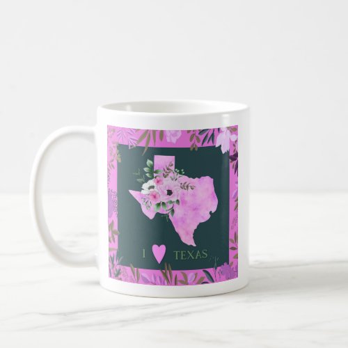 Purple Floral I Love Texas State Map Coffee Mug