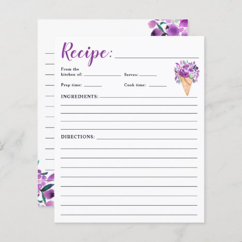 Purple Floral ice cream watercolor bridal recipe 