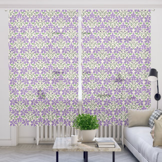 Purple Floral Illustrated Seamless Pattern Sheer Curtains