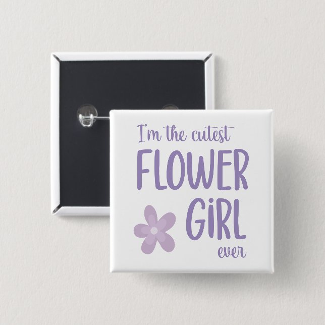 Purple Floral I'm The Cutest Flower Girl Ever Button (Front & Back)