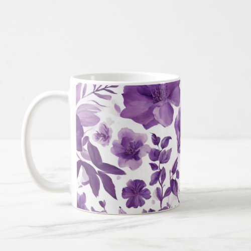 Purple floral image on 11 oz coffee mug