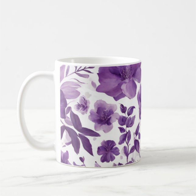 Purple floral image on 11 oz coffee mug (Left)