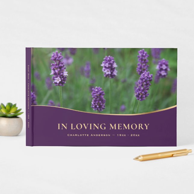 Purple Floral In Loving Memory Funeral Guest Book (InSitu Display)