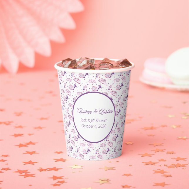Purple Floral Jack and Jill Shower Paper Cups (Insitu)