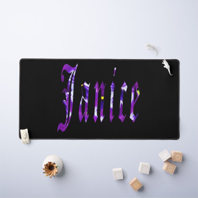 Purple Floral Janice Name, Desk Mat (Kids Table)