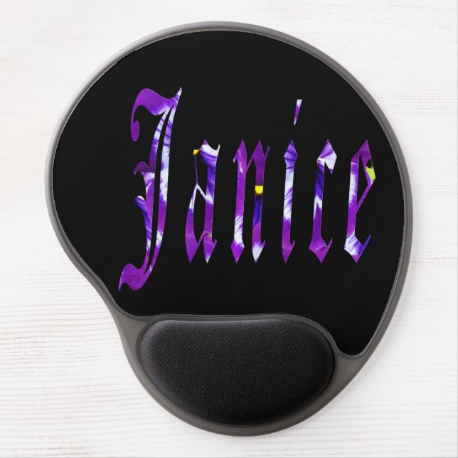 Purple Floral Janice Name, Gel Mousepad (Front)