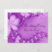 Purple Floral Jewel, Birthday Party Announcement Postcard (Front/Back)