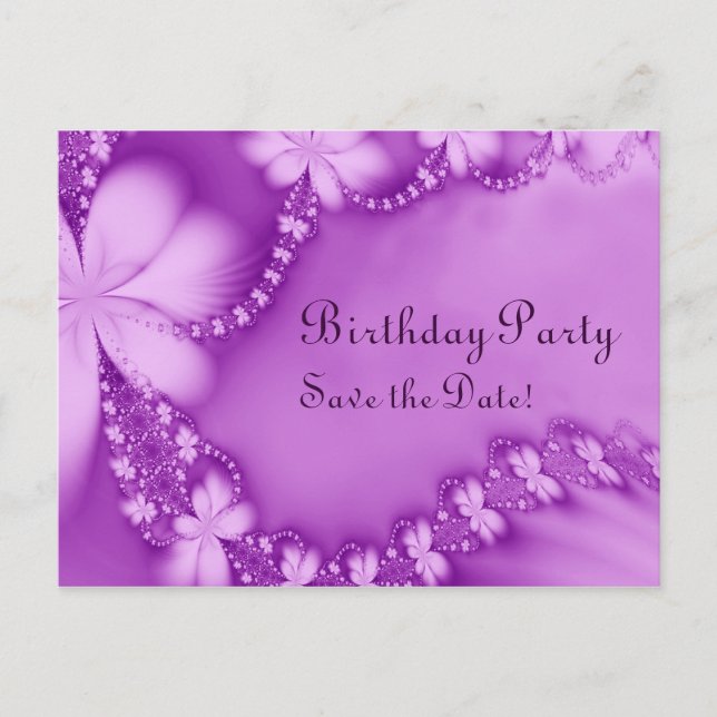 Purple Floral Jewel, Birthday Party Announcement Postcard (Front)
