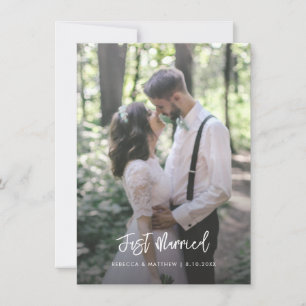 Purple Floral Just Married Wedding Couple Photo Announcement