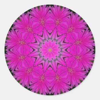Purple Floral Kaleidoscope Round Sticker  Glossy Classic Round Sticker by usadesignstore at Zazzle