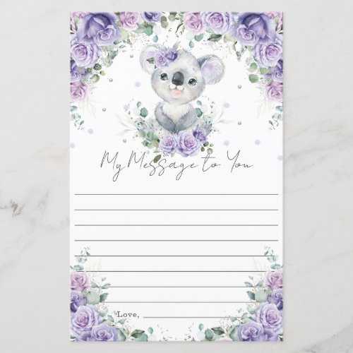 Purple Floral Koala 1st Birthday Capsule Message 