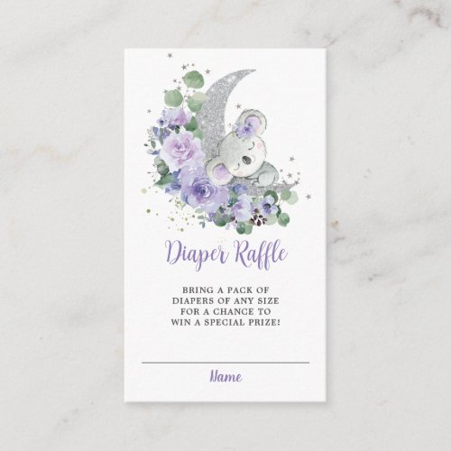 Purple Floral Koala Baby Shower Diaper Raffle Enclosure Card