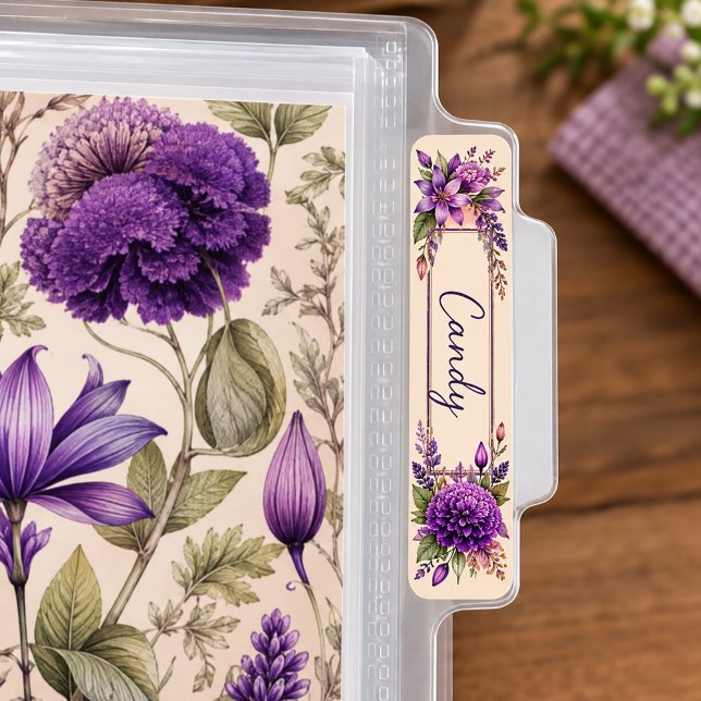 Purple Floral  Label (Recipe divider tab labels)