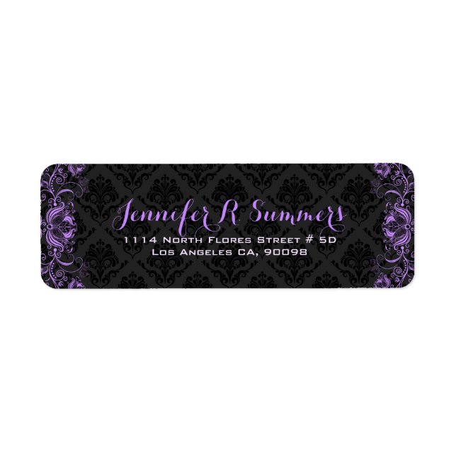 Purple Floral Lace Black Damasks Label (Front)