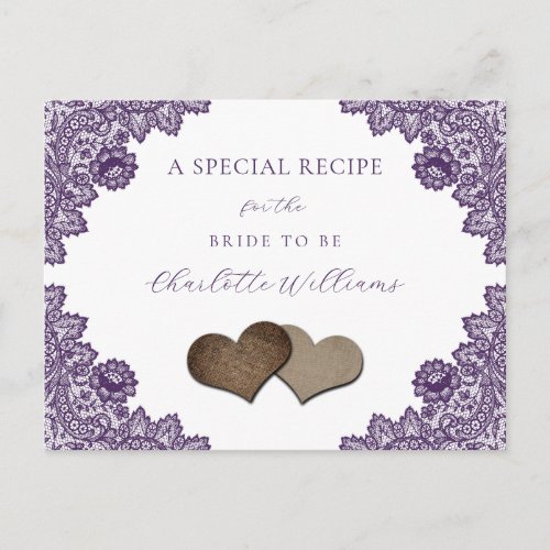 Purple Floral Lace Bridal Shower Recipe Card
