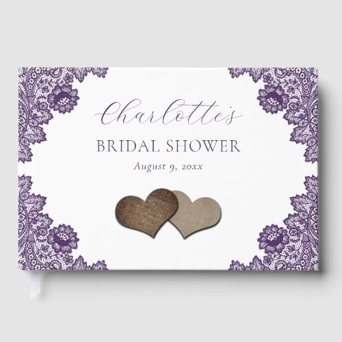 Purple Floral Lace Burlap Hearts Bridal Shower