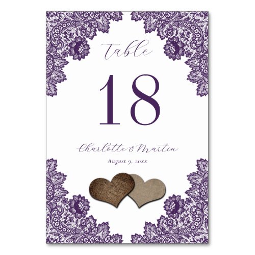 Purple Floral Lace Burlap Hearts Rustic