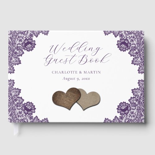Purple Floral Lace Burlap Hearts Rustic Wedding