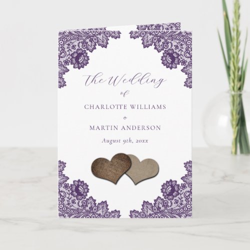 Purple Floral Lace Burlap Hearts Rustic Wedding