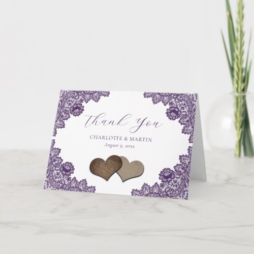 Purple Floral Lace Burlap Hearts Rustic Wedding