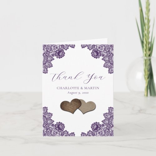 Purple Floral Lace Burlap Hearts Rustic Wedding