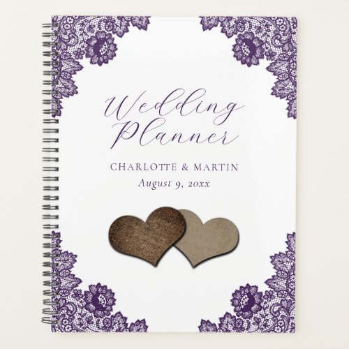 Purple Floral Lace Burlap Hearts Wedding Planner
